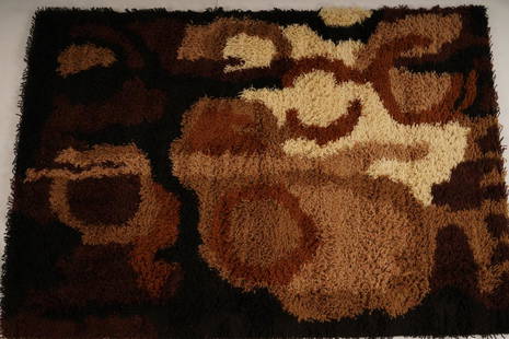 Austrian Thor MidCentury Wool Rya Rug: Purchased new by an esteemed Boston retailer in the 1970's; stored securely since then. Never walked on, no fading, or wear of any kind. 100% wool rya; thick pile carpet