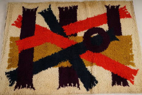 Danish MidCentury Ege Boutique Wool Rya Rug: Purchased new by an esteemed Boston retailer in the 1970's; stored securely since then. Never walked on, no fading, or wear of any kind. 100% wool rya; thick pile carpet