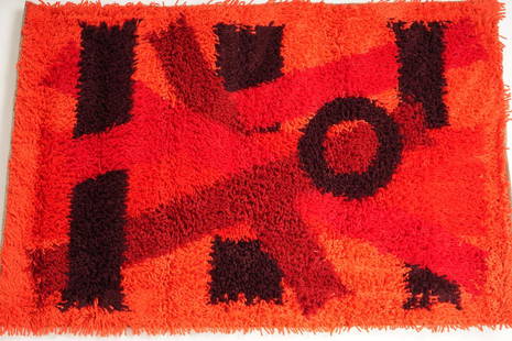 Danish MidCentury Ege Boutique Wool Rya Rug: Purchased new by an esteemed Boston retailer in the 1970's; stored securely since then. Never walked on, no fading, or wear of any kind. 100% wool rya; thick pile carpet