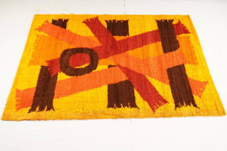 Danish MidCentury Ege Boutique Wool Rya Rug: Purchased new by an esteemed Boston retailer in the 1970's; stored securely since then. Never walked on, no fading, or wear of any kind. 100% wool rya; thick pile carpet