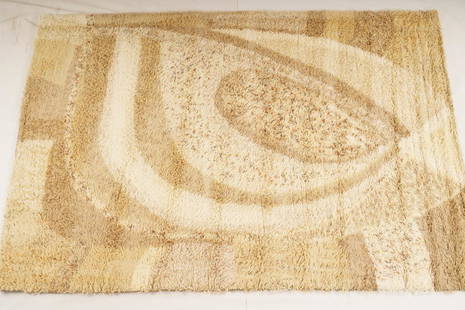 Danish MidCentury Ege Rya Polar Wool Rya Rug: Purchased new by an esteemed Boston retailer in the 1970's; stored securely since then. Never walked on, no fading, or wear of any kind. 100% wool rya; thick pile carpet