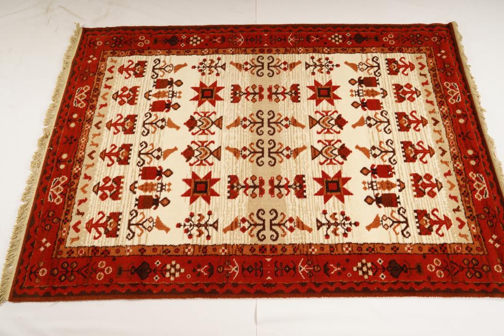 Danish Ege Heritage MidCentury Wool Rya Rug: Purchased new by an esteemed Boston retailer in the 1970's; stored securely since then. Never walked on, no fading, or wear of any kind. 100% wool rya; thick pile carpet