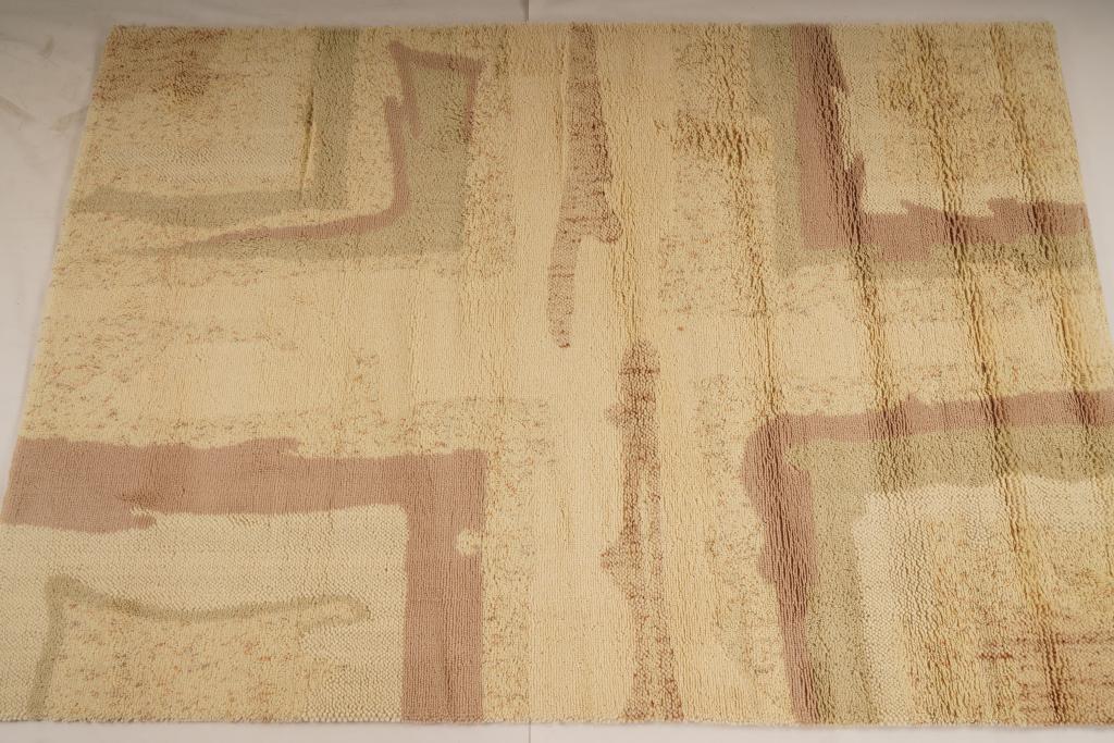 Danish MidCentury Ege Berber Wool Rya Rug: Purchased new by an esteemed Boston retailer in the 1970's; stored securely since then. Never walked on, no fading, or wear of any kind. 100% wool rya; thick pile carpet