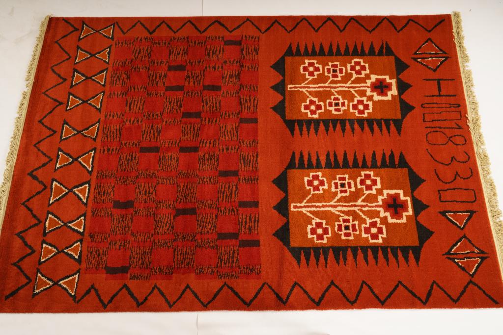 Danish Ege Heritage MidCentury Wool Rya Rug: Purchased new by an esteemed Boston retailer in the 1970's; stored securely since then. Never walked on, no fading, or wear of any kind. 100% wool rya; thick pile carpet