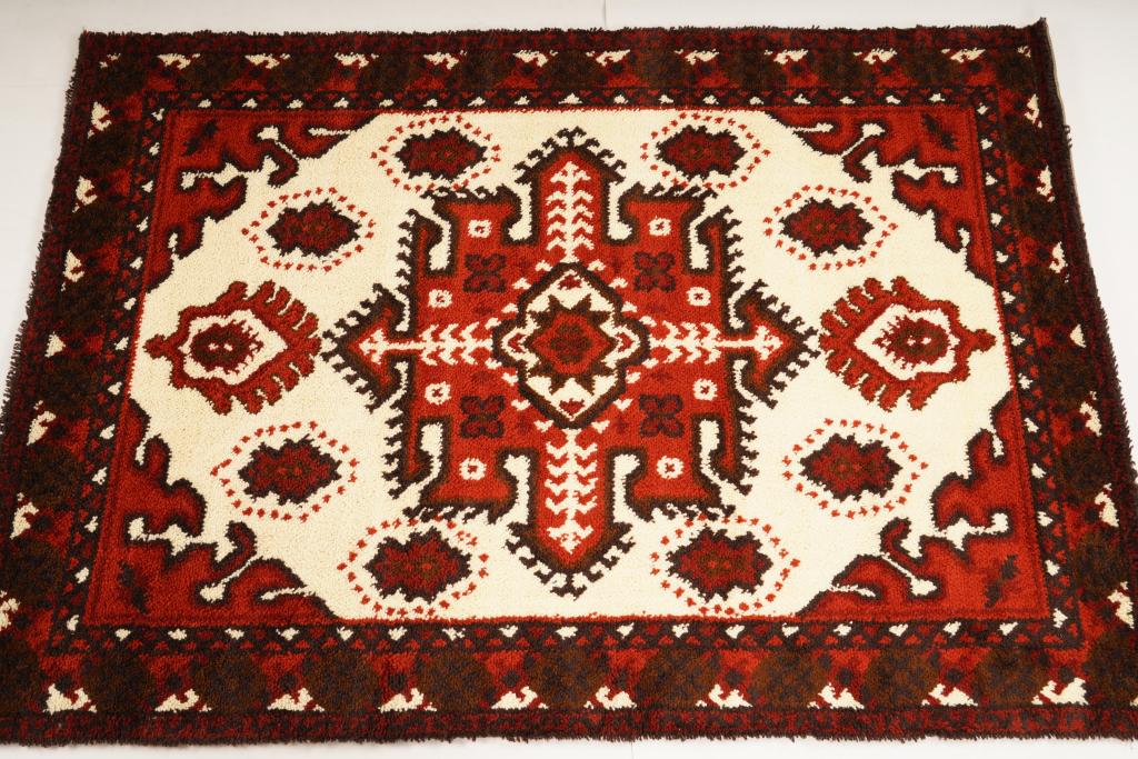 Danish MidCentury Ege Berber Rustique Wool Rya Rug: Purchased new by an esteemed Boston retailer in the 1970's; stored securely since then. Never walked on, no fading, or wear of any kind. 100% wool rya; thick pile carpet