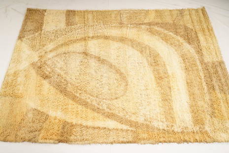 Danish MidCentury Ege Rya Polar Wool Rya Rug: Purchased new by an esteemed Boston retailer in the 1970's; stored securely since then. Never walked on, no fading, or wear of any kind. 100% wool rya; thick pile carpet