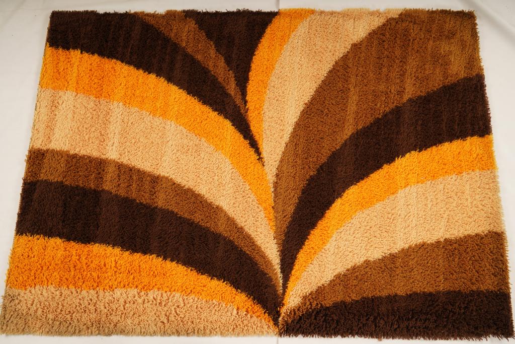 Belgian Tapisift Gipsy Acrylic MidCentury Rug: Purchased new by an esteemed Boston retailer in the 1970's; stored securely since then. Never walked on, no fading, or wear of any kind. 100% Acrylic rya; thick pile carpet