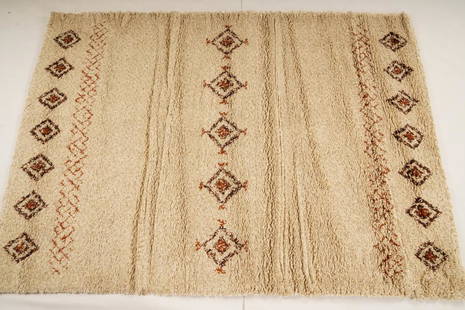 Austrian Eybl MidCentury Wool Rya Rug: Purchased new by an esteemed Boston retailer in the 1970's; stored securely since then. Never walked on, no fading, or wear of any kind. 100% wool rya; thick pile carpet