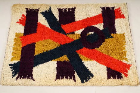 Danish MidCentury Ege Boutique Wool Rya Rug: Purchased new by an esteemed Boston retailer in the 1970's; stored securely since then. Never walked on, no fading, or wear of any kind. 100% wool rya; thick pile carpet