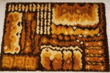 Danish Dania Taepper MidCentury Wool Rya Rug: Purchased new by an esteemed Boston retailer in the 1970's; stored securely since then. Never walked on, no fading, or wear of any kind. 100% wool rya; thick pile carpet