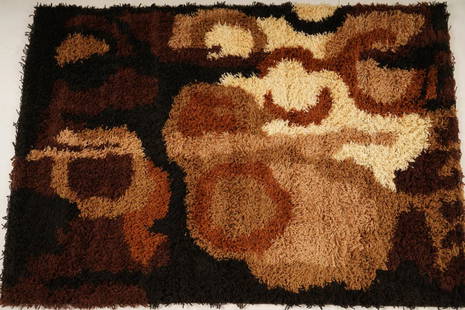 Austrian Thor MidCentury Wool Rya Rug: Purchased new by an esteemed Boston retailer in the 1970's; stored securely since then. Never walked on, no fading, or wear of any kind. 100% wool rya; thick pile carpet