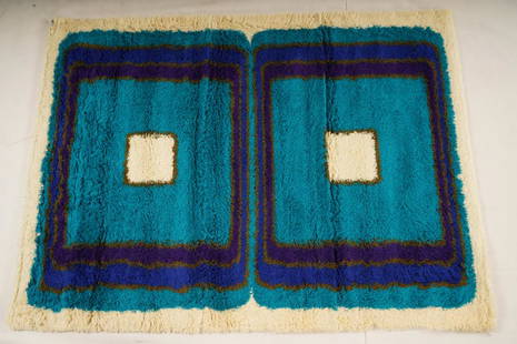 Danish MidCentury Wilton Wool Rya Rug: Purchased new by an esteemed Boston retailer in the 1970's; stored securely since then. Never walked on, no fading, or wear of any kind. 100% wool rya; thick pile carpet