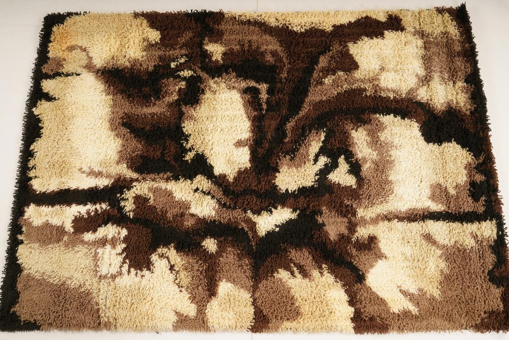 Danish MidCentury Ege Boutique Wool Rya Rug: Purchased new by an esteemed Boston retailer in the 1970's; stored securely since then. Never walked on, no fading, or wear of any kind. 100% wool rya; thick pile carpet