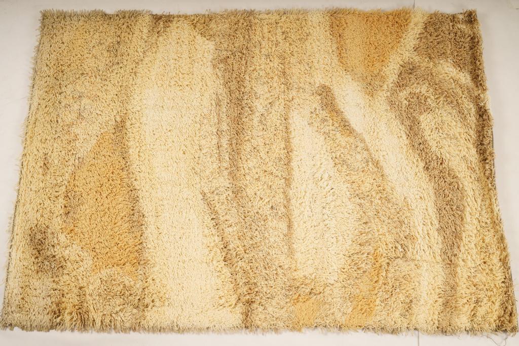 Danish MidCentury Ege Polar Wool Rya Rug: Purchased new by an esteemed Boston retailer in the 1970's; stored securely since then. Never walked on, no fading, or wear of any kind. 100% wool rya; thick pile carpet