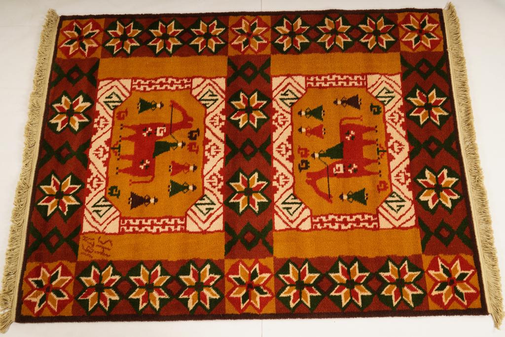 Danish MidCentury Ege Heritage Wool Rya Rug: Purchased new by an esteemed Boston retailer in the 1970's; stored securely since then. Never walked on, no fading, or wear of any kind. 100% wool rya; thick pile carpet; no tag