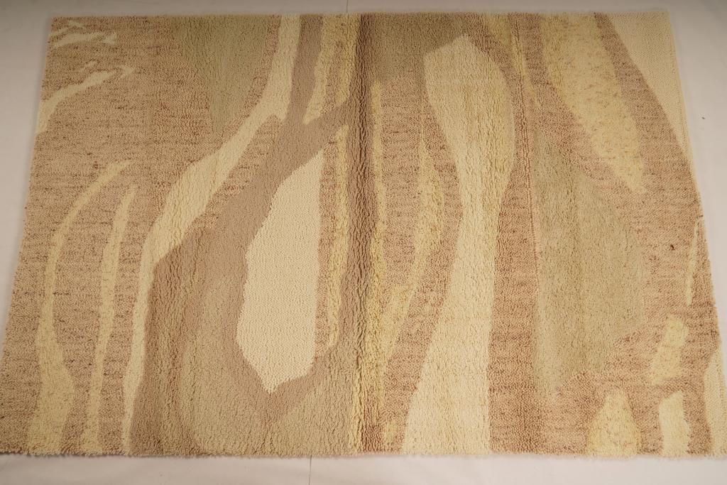 Danish MidCentury Ege Berber Wool Rya Rug: Purchased new by an esteemed Boston retailer in the 1970's; stored securely since then. Never walked on, no fading, or wear of any kind. 100% wool rya; thick pile carpet