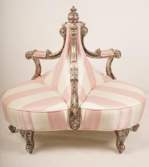 Upholstered Gilt Silver Louis XV Style Conversation (1 of 6)