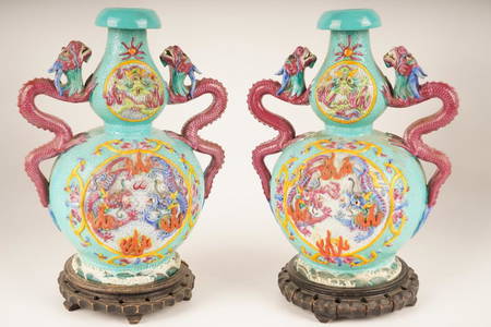 LARGE PAIR CHINESE FAMILLE ROSE VASES