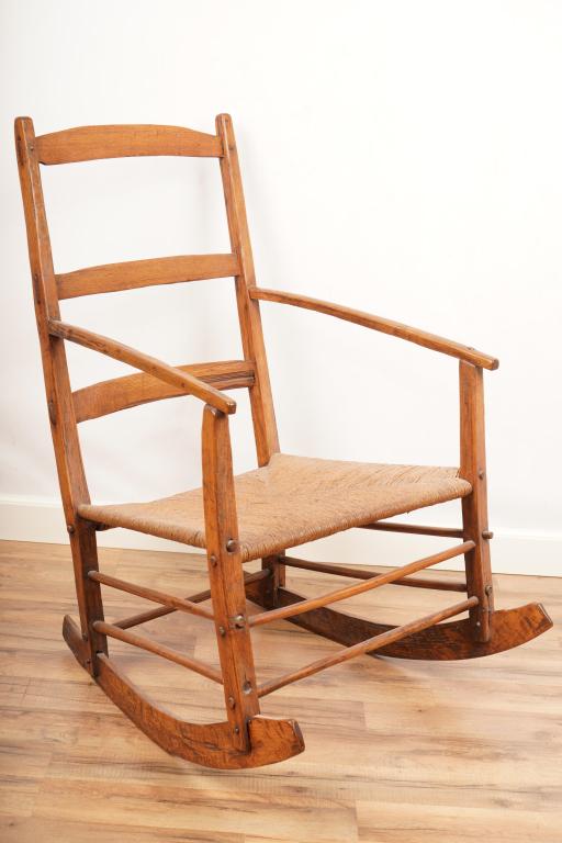 19th C. Primitive Vermont Rush Seat Rocking Chair (1 of 7)