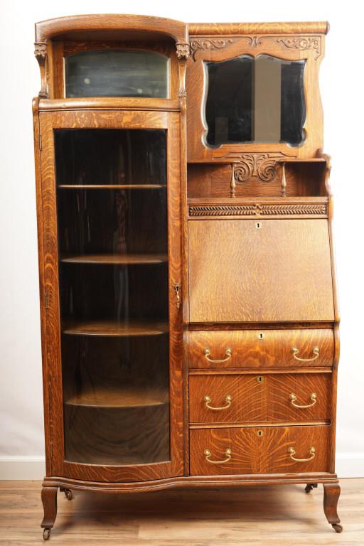 Victorian Oak Fall Front Secretary Bookcase (1 of 5)