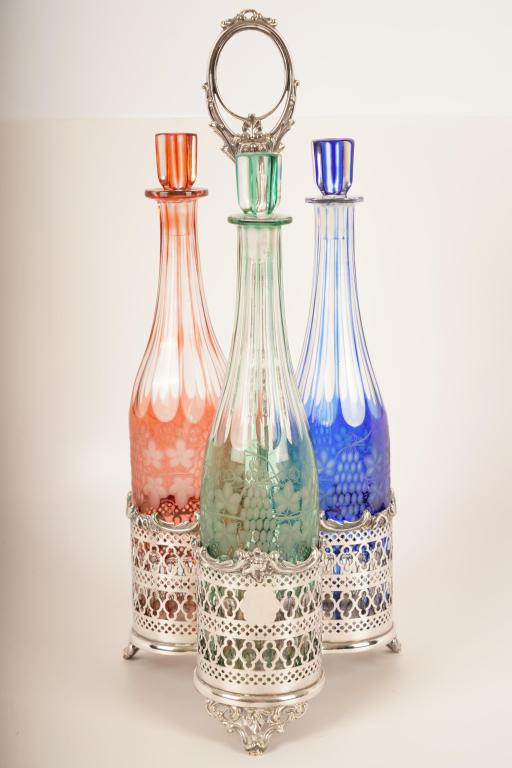 3 Victorian Cut Glass Bottles Tantalus (1 of 6)
