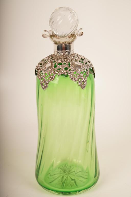 English Sterling Silver Mounted Green Decanter (1 of 3)
