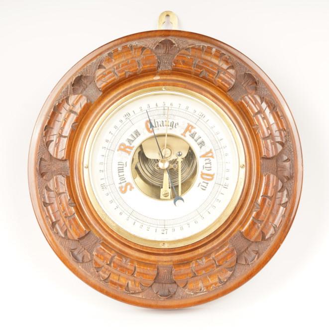 Victorian Walnut Carved Aneriod Barometer (1 of 4)