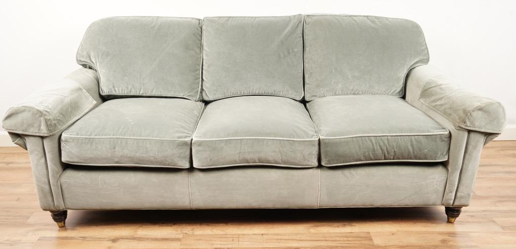 Calico Corners Blue Velvet Upholstered Sofa (1 of 5)