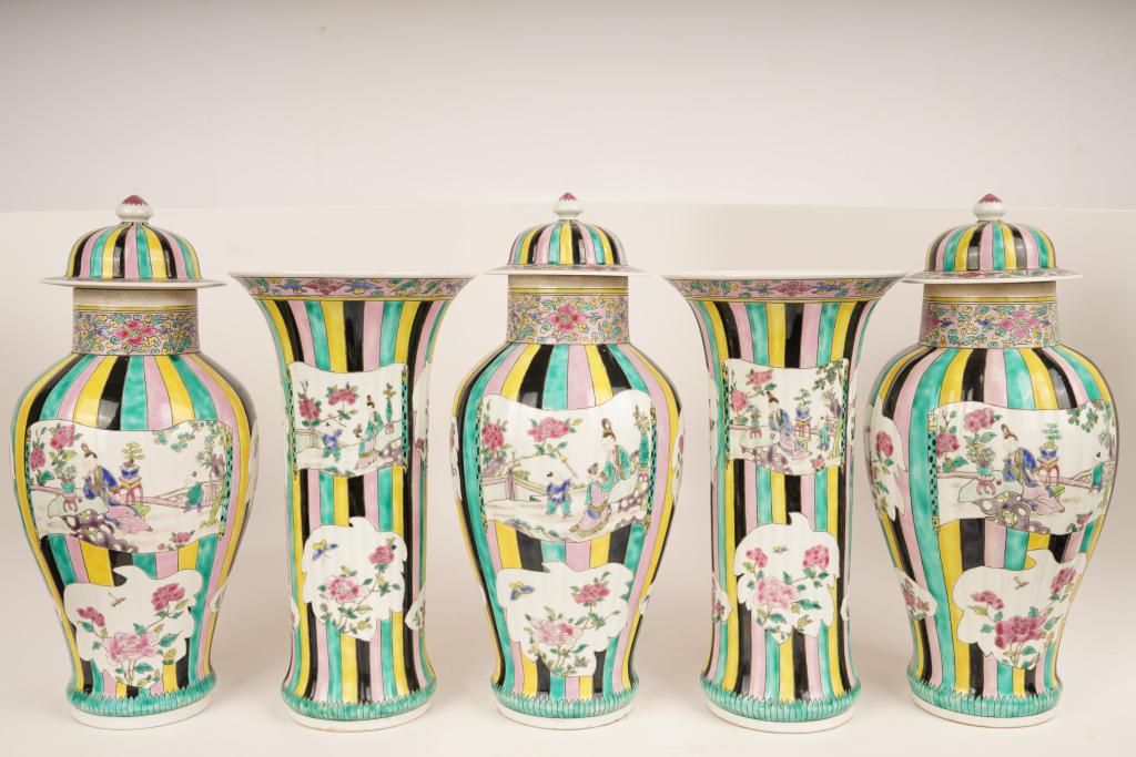 5 Piece Chinese Famille Rose Porcelain Garniture (1 of 9)