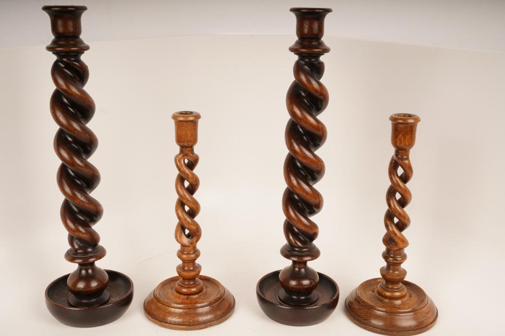 4 English Oak Barley Twist Candlesticks (1 of 5)