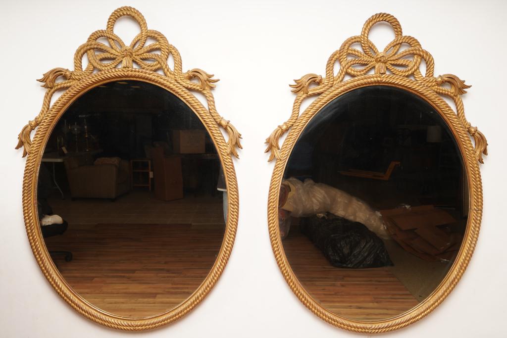 Pair Louis XVI Style Gilt Carved Mirrors (1 of 6)
