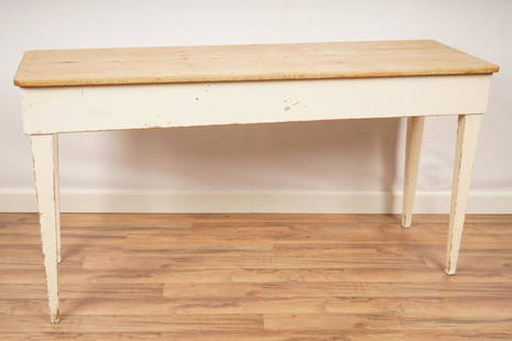 American Painted Pine Work Farm Table: Exposed pine top over a painted frame.