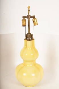 Yellow Glazed Double Gourd Table Lamp: Resembling three conjoined bottles.