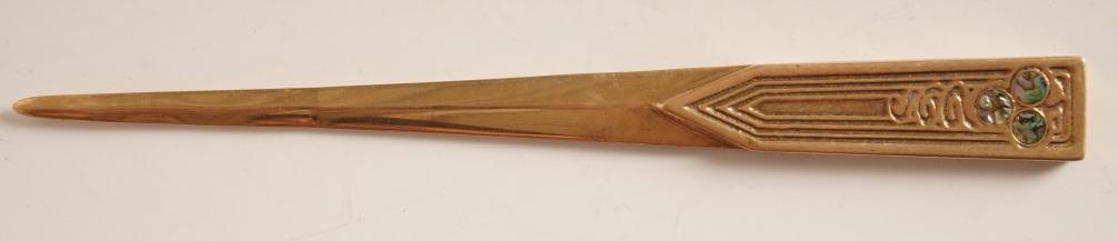 Tiffany Studios Bronze Abalone Letter Opener: Marked on head.