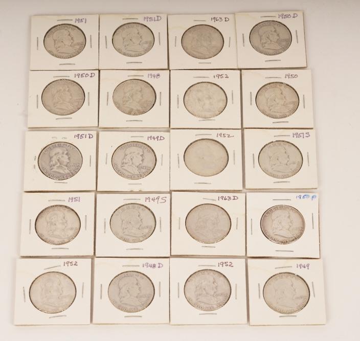 Group $10 Face Value Franklin Half Dollars Silver (1 of 5)