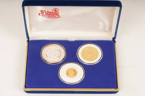 Wyoming Centennial Proof Gold Silver Coins: 1.25 oz .999 fine gold total + 1 oz. .999 pure silver with certificate