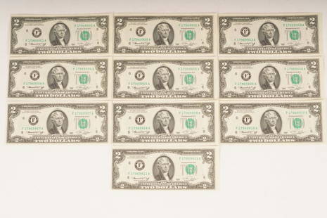 11 1976 $2 US Bills Consecutive Numbers CRISP: 11 1976 $2 US Bills Consecutive Numbers