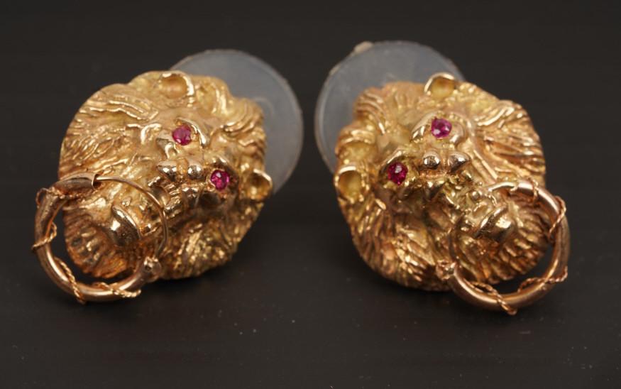 14K Pair Gold Lion Head Earrings (1 of 4)