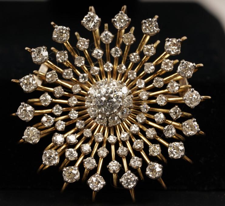 14K Gold Diamond Starburst Brooch 19.7g (1 of 3)