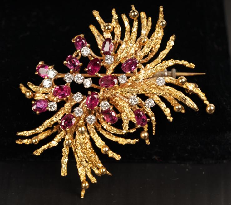 1960s JG Jewelry 18K Ruby Diamond Brooch (1 of 4)