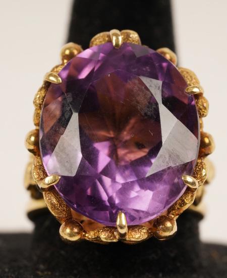 14K Gold Amethyst Cocktail Ring 12.6g Size 6.5 (1 of 5)