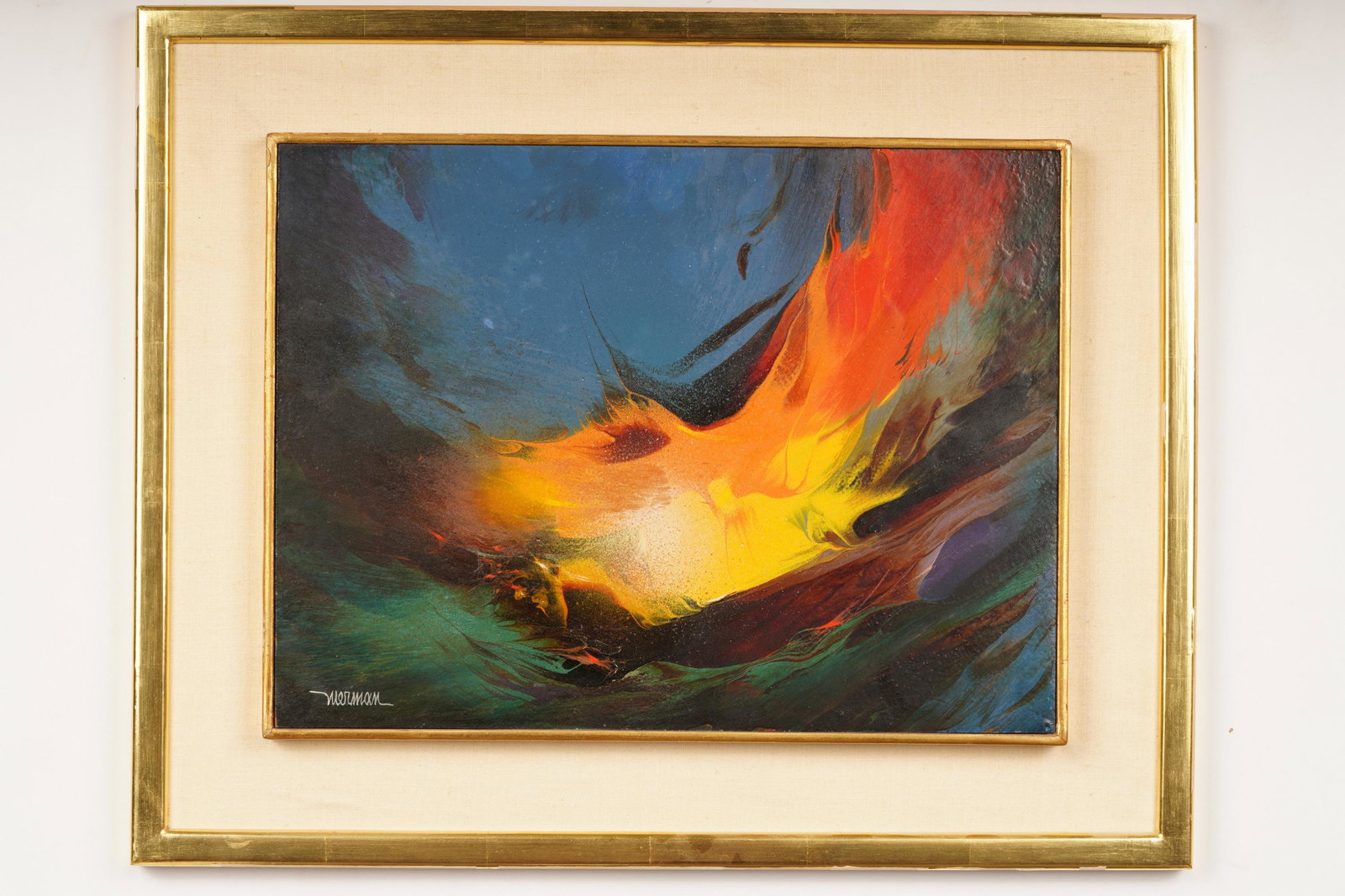 Merman Signed Abstract Oil Board "Volcano" (1 of 5)