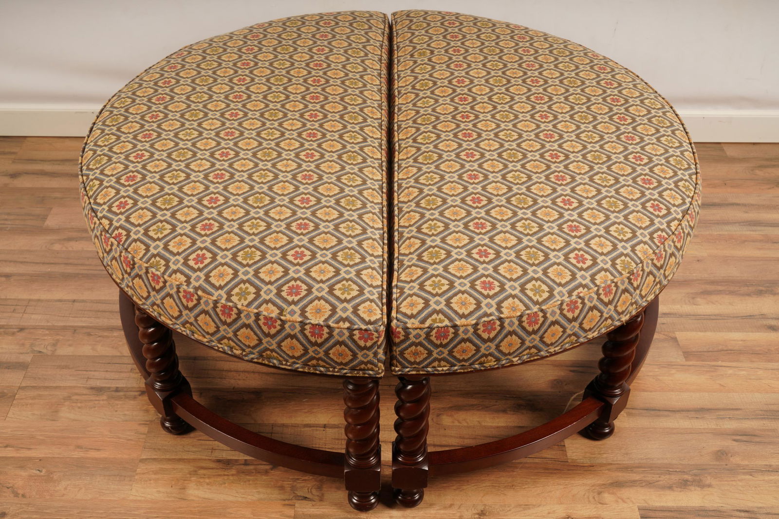 Pair Custom Upholstered Demilune Ottomans (1 of 4)