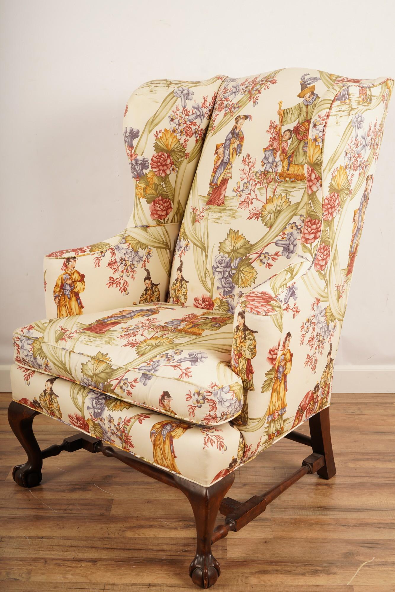 Chinoiserie Upholstered Wing Back Chair (1 of 5)