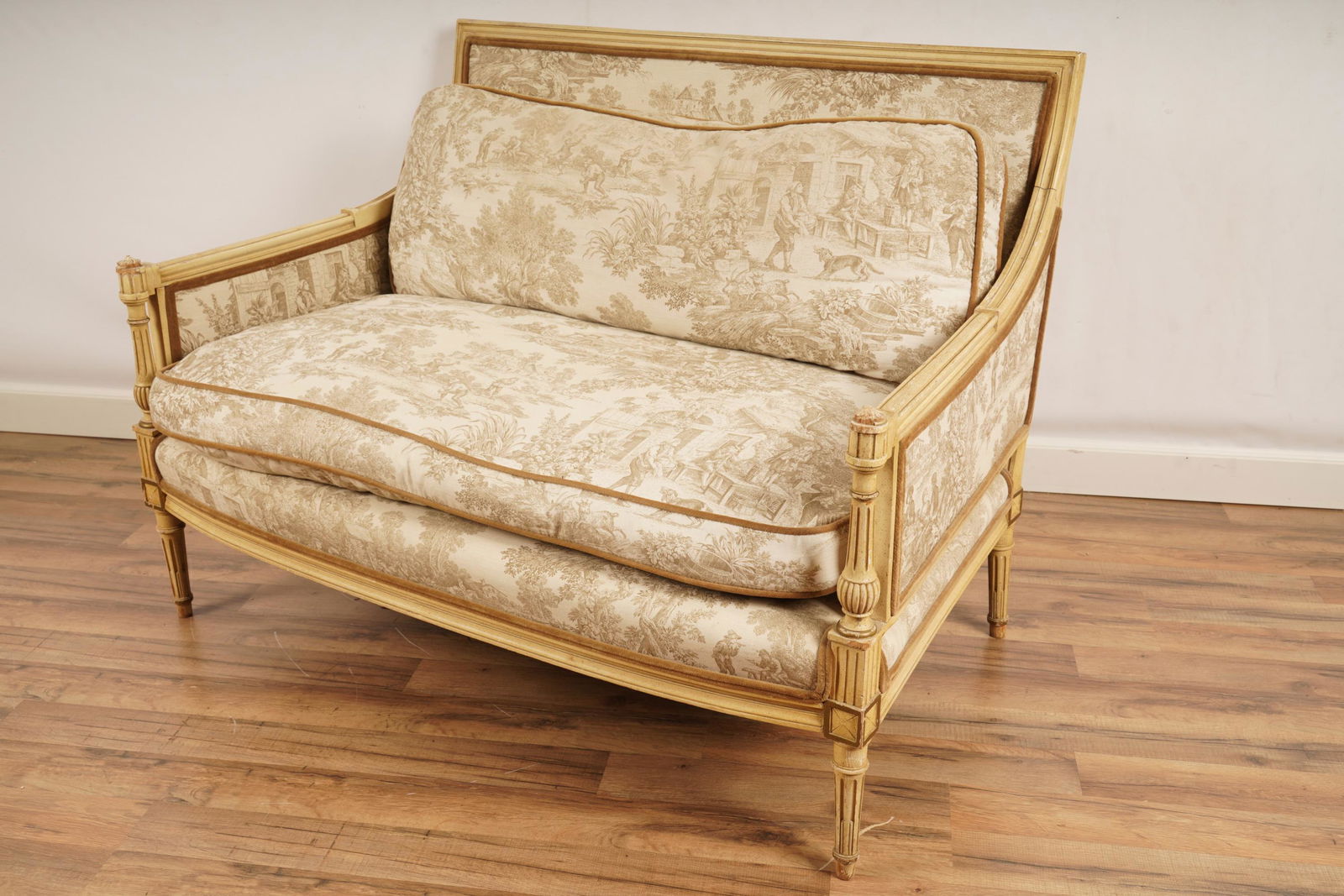 Louis XVI Style Cream Painted Settee (1 of 7)