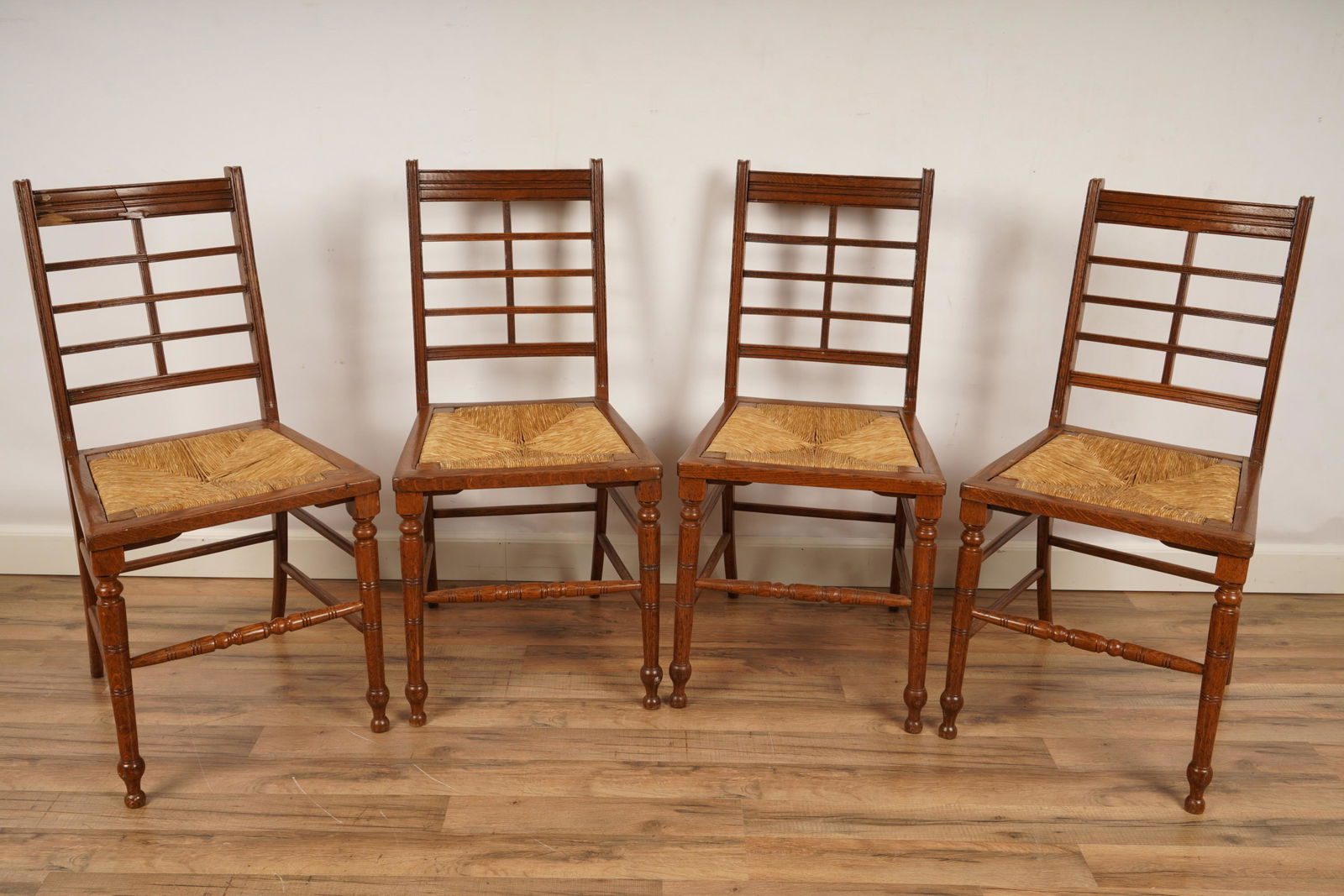 Set of 4 Rush Seat Dining Chairs (1 of 6)