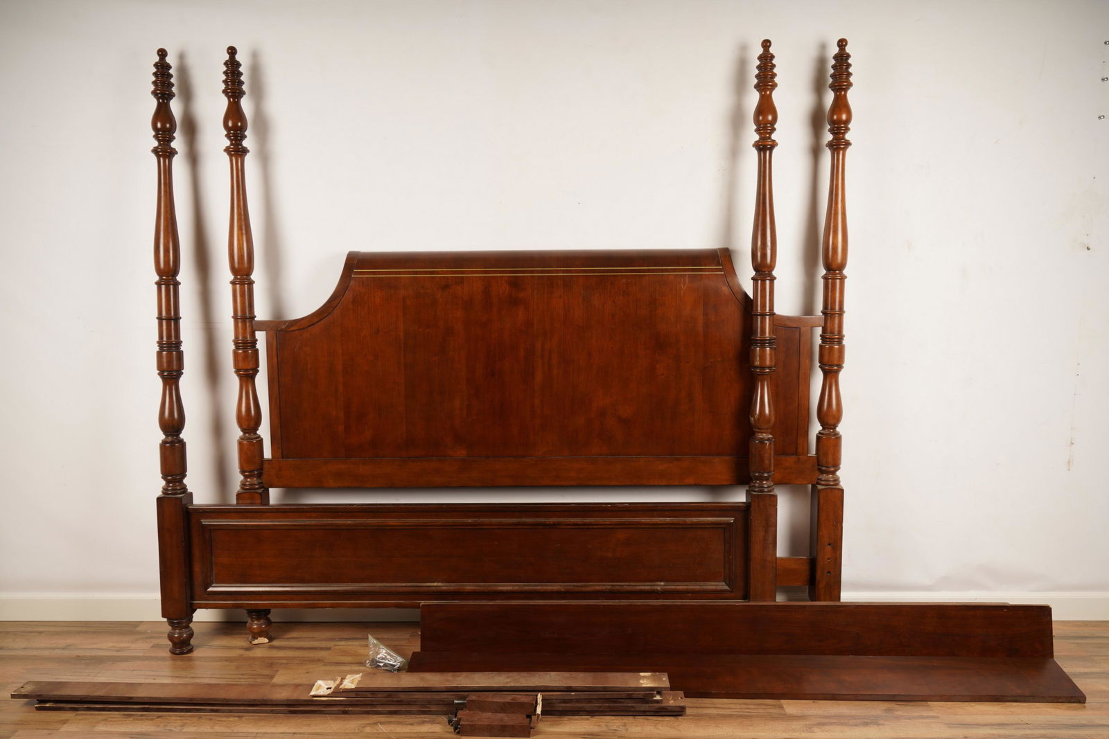 King Size Brass Inlaid 4 Post Bed (1 of 7)