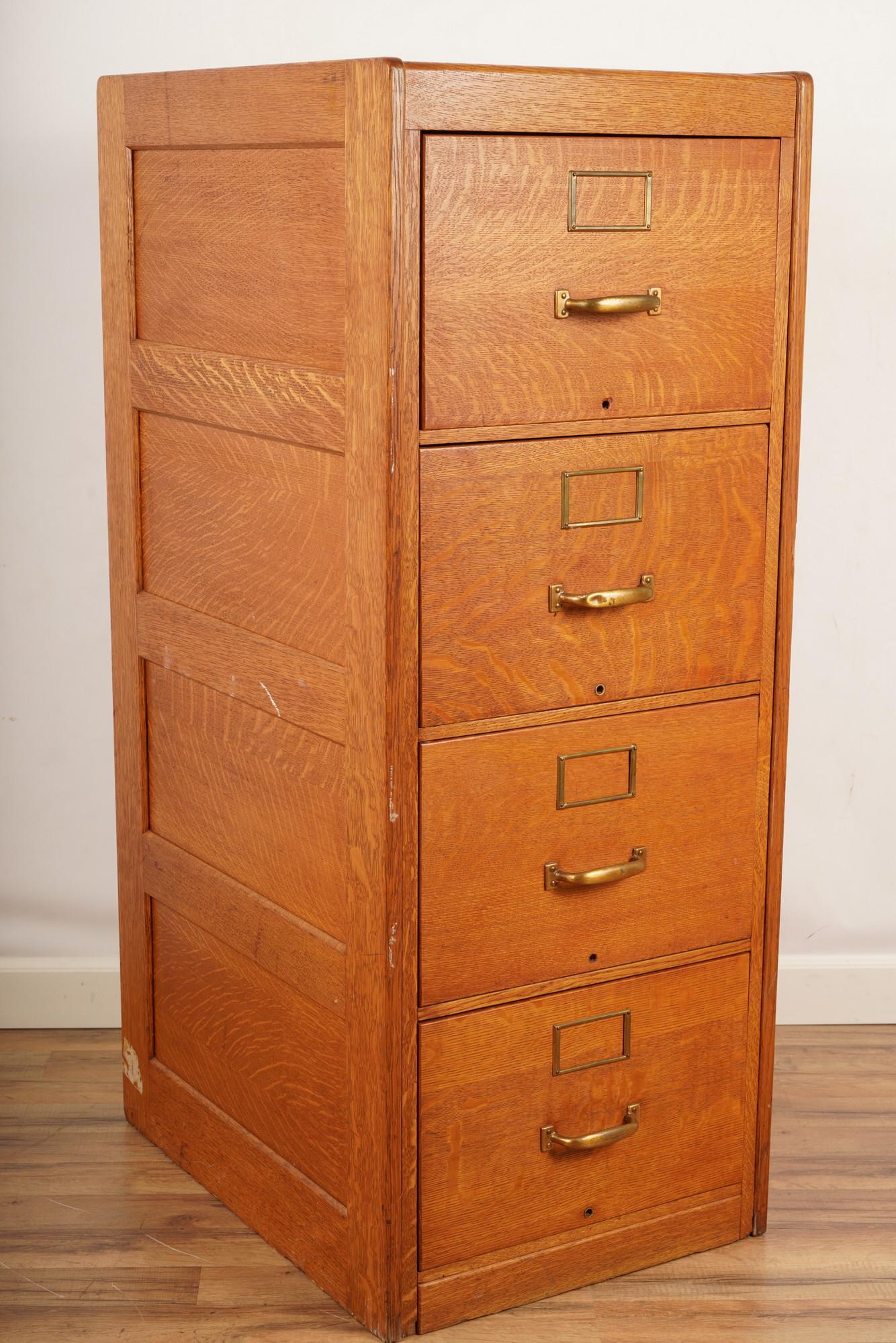 Oak Paneled 4-Drawer File Cabinet: H 53" x W 20.75" x D 27.75"