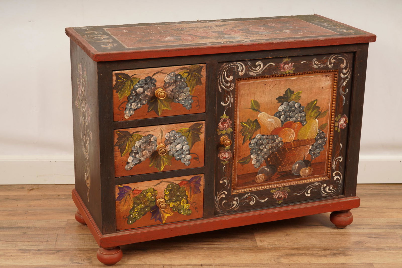 German Folk Painted 3-Drawer Cabinet (1 of 6)