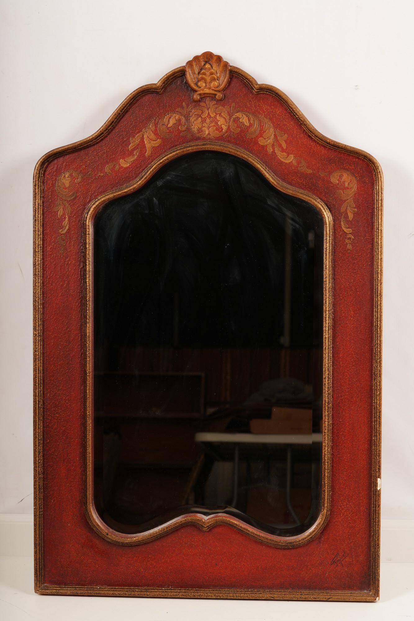 French Provincial Style Red Gilt Painted Mirror (1 of 6)
